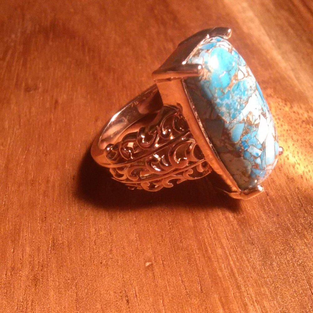 Matrix Chestnut Brine Turquoise Solitaire Copper Ring (Size 6) - Picture 7 of 16